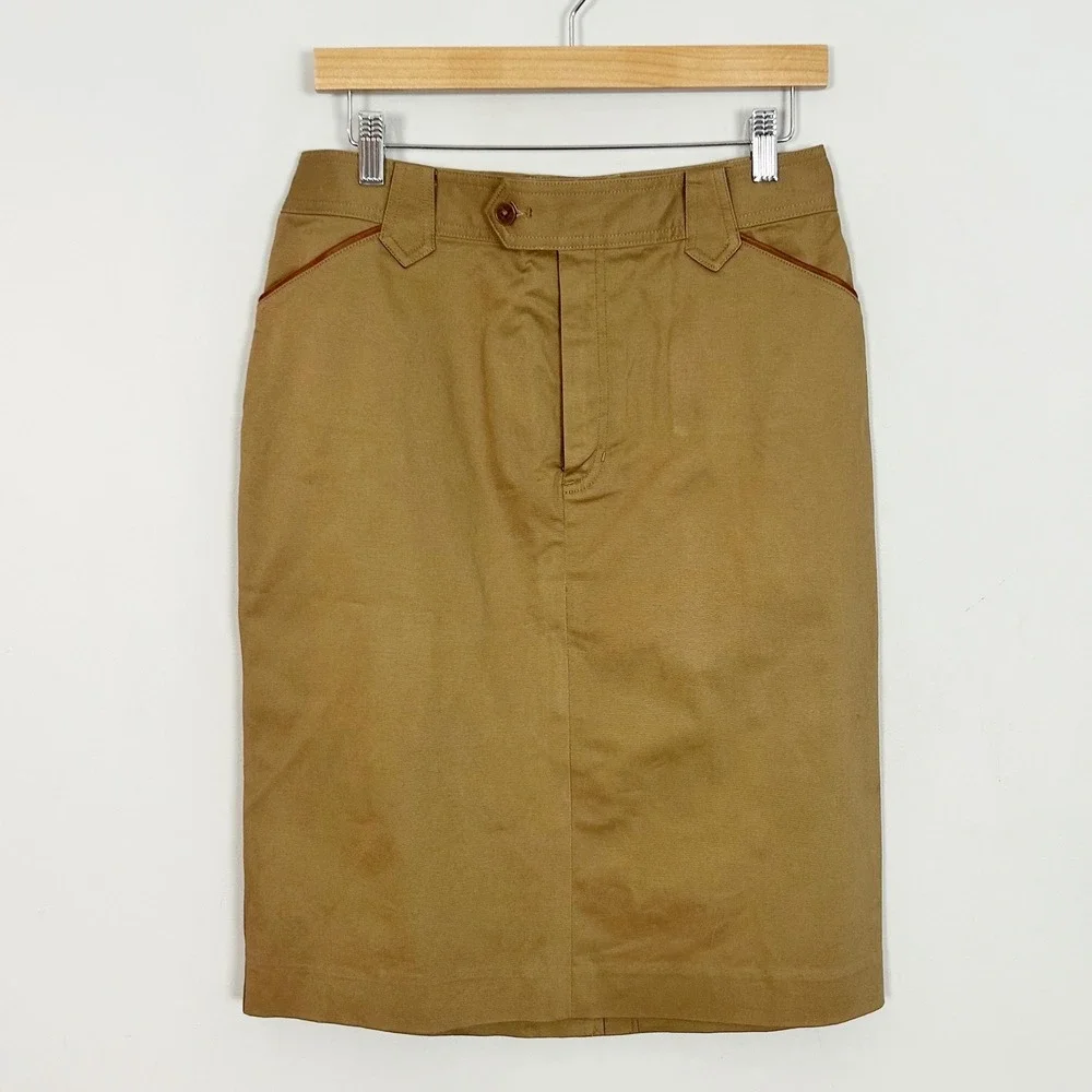 Lauren Ralph Lauren Khaki Pencil Skirt Tan Cotton Riding Preppy Y2K Size 8
